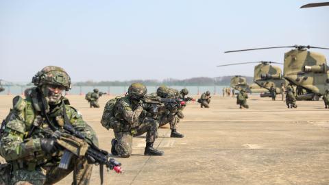 US and Korean soldiers prepare for take off during an air assault mission as part of exercise Freedom Shield 24 on March 13, 2024, at Wonju Air Base in South Korea. (US Army Photo by KPfc. Lee Hyun Bin)