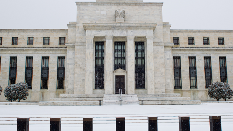 The US Federal Reserve is seen during a snowstorm March 3, 2014 in Washington, DC (KAREN BLEIER/AFP/Getty Images)