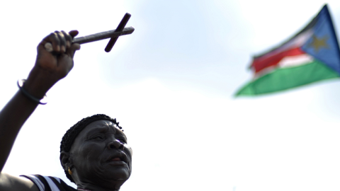 A South Sudanese woman in Juba on July 7, 2011 as part of preparations for independence celebrations when South Sudan secedes from the north. (ROBERTO SCHMIDT/AFP/Getty Images)