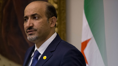 Syrian Opposition Coalition President Ahmad Jarba speaks during a press conference during the 'Friends of Syria' meeting on May 15, 2014 in London, England. (Matt Dunham - WPA Pool/Getty Images)