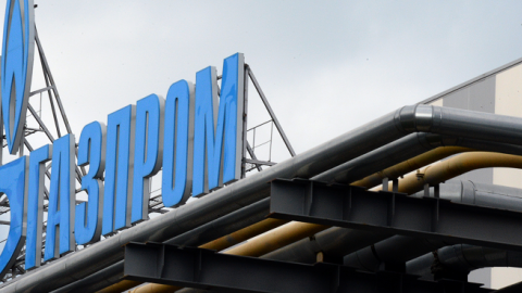 Russian gas giant Gazprom's logo is attached on the roof of the recently built Adler thermal power plant in the Russian Black Sea resort of Sochi on November 30, 2013.(YURI KADOBNOV/AFP/Getty Images)