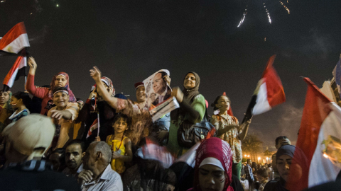 Egyptians celebrate in Cairo's Tahrir Square on June 3, 2014 after ex-army chief Abdel Fattah al-Sisi won Egypt's presidential election. (KHALED DESOUKI/AFP/Getty Images)