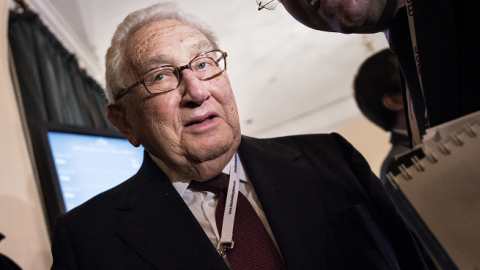 Former US Secretary of State Henry Kissinger (C) during the Munich Security Conference at the Bayerisher Hof Hotel on January 31, 2014 in Munich, Germany. (BRENDAN SMIALOWSKI/AFP/Getty Images)