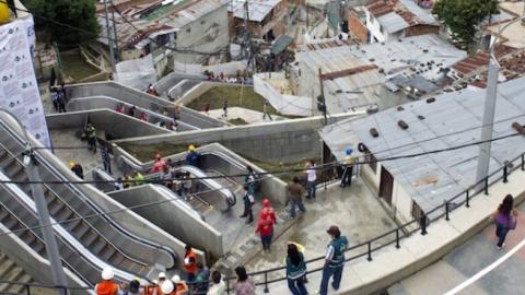 General view of the escalators at Comuna 13 neighborhood in Medellin, Antioquia department, Colombia on December 26, 2011, the day of their inauguration. (RAUL ARBOLEDA/AFP/Getty Images)