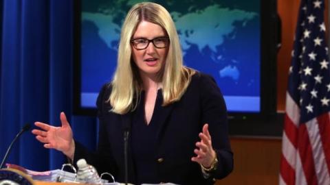 Acting U.S. State Department spokesperson Marie Harf conducts a daily press briefing at the State Department April 8, 2015 in Washington, DC. (Alex Wong/Getty Images)