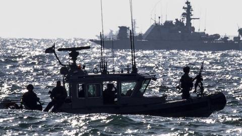 Israeli navy vessels patrolling the Mediterranean Sea, July 9, 2014. (JACK GUEZ/AFP/Getty Images)