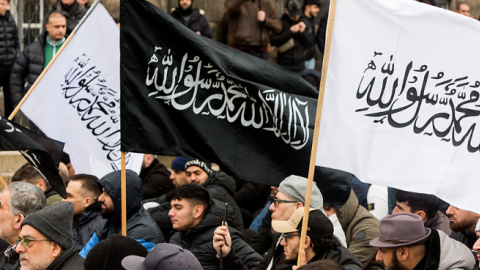 The Islamic organization Hizb ut-Tharir holds its Friday prayer at the Parliament Square on March 21, 2019 in Copenhagen, Denmark. The goal of Hizb ut Tharir is the implementation of the Islamic Sharia law. (Ole Jensen/Getty Images)