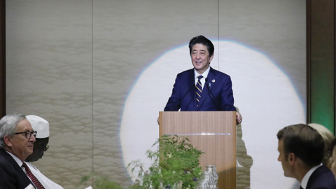Prime Minister Shinzo Abe speaks at the G20 Summit in Osaka on June 28, 2019. (Cabinet Public Affairs Office, Japan, https://www.kantei.go.jp/jp/98_abe/actions/201906/28g20.html)