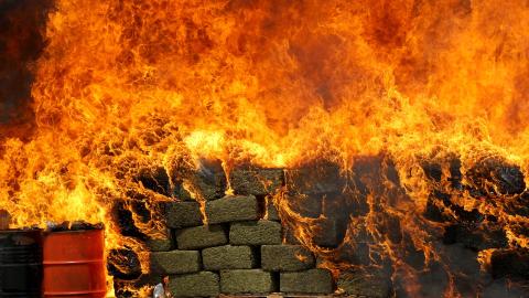 Seized marijuana bricks are incinerated in Guadalajara, Mexico, on March 23, 2018. (Ulises Ruiz/AFP via Getty Images)