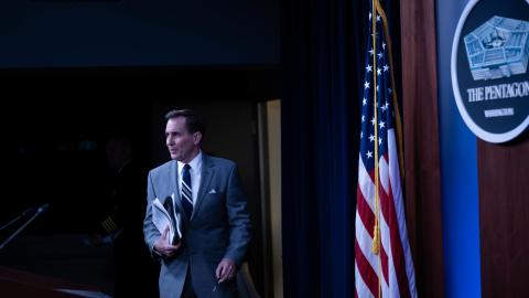 Pentagon Press Secretary John F. Kirby holds a press briefing at the Pentagon, Washington, D.C., May 16, 2022. (DoD Photo by U.S. Navy Petty Officer 2nd Class James K. Lee)