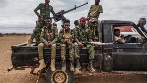 A vehicle with Somali National Army soldiers on patrol on October 17, 2022, near Doolow in  the Gedo region of South West, Somalia. Photo by Giles Clarke/UNOCHA via Getty Images)