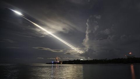 The reentry of an unarmed Minuteman III ICBM after a test over the Marshall Islands on September 6, 2023. (US Army photo by Amy Hansen)