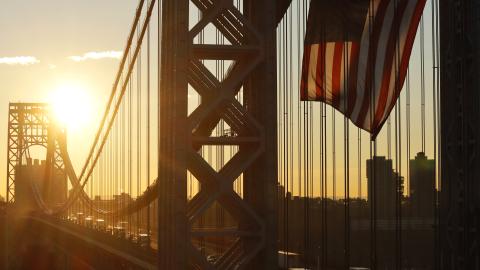 The George Washington Bridge displays its American flag on February 19, 2024, in New Jersey. (Photo by Gary Hershorn via Getty Images)