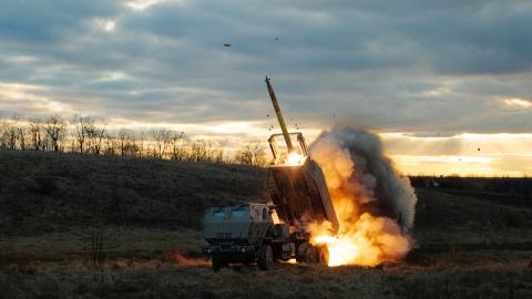 M142 HIMARS launches a rocket on Russian position on December 29, 2023 in Unspecified, Ukraine. M142 HIMARS proved to be a highly effective weapon, striking targets both on the front line and deep in the Russian rear. (Photo by Serhii Mykhalchuk/Global Images Ukraine via Getty Images)