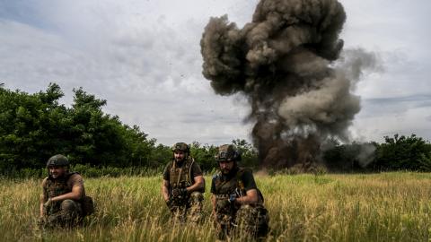 Ukrainian soldiers carry out detonation work in Donetsk, Ukraine, on June 15, 2024. (Jose Colon/Anadolu via Getty Images)