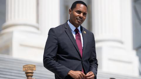 Congressman Ritchie Torres walks down the House steps during votes on June 14, 2024. (Bill Clark/CQ-Roll Call, Inc via Getty Images)