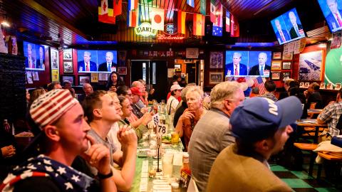 Patrons attend a watch party for the first presidential debate of the 2024 presidential elections in San Francisco, California, on June 27, 2024. (Josh Edelson/AFP via Getty Images)
