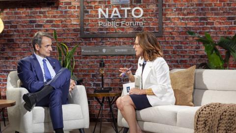 Kyriakos Mitsotakis and Nada Schadlow at the NATO Public Forum on July 10, 2024, in Washington, DC. (Photo by Madeline Yarbrough)