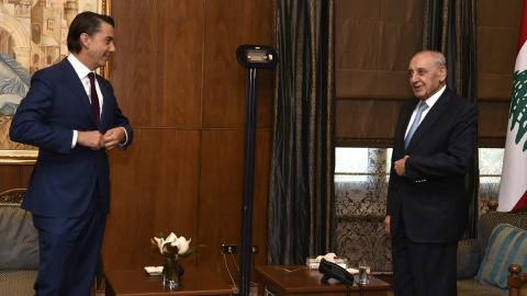 US special envoy Amos Hochstein meets with Lebanon's Parliament Speaker Nabih Berri in Beirut, Lebanon, on June 18, 2024. (AFP via Getty Images)