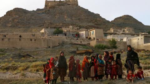 Afghan girls gather near their house in Ghazni, Afghanistan, on August 19, 2024. (Photo by Mohammad Faisal Naweed/AFP via Getty Images)