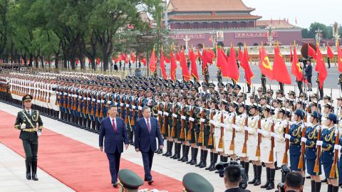 Xi Jinping, general secretary of the Communist Party of China Central Committee and Chinese president, holds a welcome ceremony for To Lam, general secretary of the Communist Party of Vietnam Central Committee and Vietnamese president, who is on a state visit to China, at the square outside the east gate of the Great Hall of the People prior to their talks in Beijing, capital of China, Aug. 19, 2024. Xi held talks with Lam at the Great Hall of the People in Beijing on Monday. (Photo by Yao Dawei/Xinhua via 