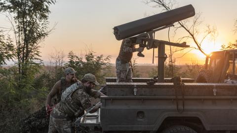 Ukrainian soldiers prepare a vehicle in Toretsk, Ukraine, on August 19, 2024. (Diego Herrera Carcedo/Anadolu via Getty Images)