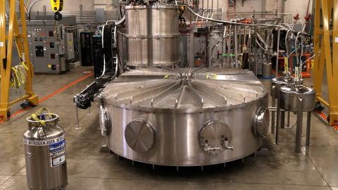 A cryostat that housed a high-temperature superconducting magnet that is a prototypical for fusion device at the MIT Plasma Science and Fusion Center in Cambridge, MA on December 13, 2021. Scientists are building machines to harness fusion energy. (David L. Ryan/The Boston Globe via Getty Images)