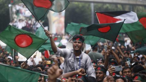 Anti-Discrimination Student Movement holds a rally to mark one month since the ousting of Bangladesh's former Prime Minister Sheikh Hasina, in Dhaka, Bangladesh, on September 5, 2024. (Rehman Asad/NurPhoto via Getty Images)