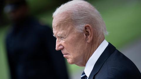 United States President Joe Biden waits to greet President of the United Arab Emirates Sheikh Mohamed bin Zayed al-Nahyan at the White House in Washington, DC, on September 23, 2024. (Brendan Smialowski/AFP via Getty Images)