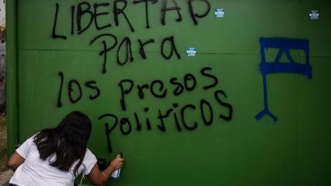 University students demand Nicaraguan President Daniel Ortega's government release the political prisoners in Managua on February 3, 2020. (Inti Ocon/AFP via Getty Images)