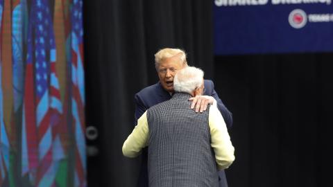 Narendra Modi and President Donald Trump embrace during the Howdy Modi event on September 22, 2019, in Houston. (Steve Gonzales/Houston Chronicle via Getty Images)