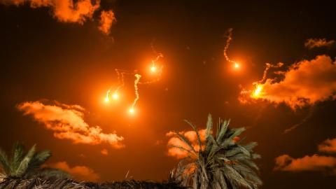 A view of lighting flares fired by Israeli army at the Netzarim Corridor area in the central part of the Gaza Strip, Gaza on October 1, 2024. (Ali Jadallah/Anadolu via Getty Images)