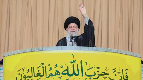 Iranian Supreme Leader Ayatollah Ali Khamenei leads Friday prayer in Tehran, Iran, on October 4, 2024. (Iranian Leader Press Office/Handout/Anadolu via Getty Images)