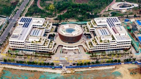 An aerial photo shows the China Telecom Smart City Industrial Park in Xiongan, China, on May 4, 2024. (Costfoto/NurPhoto via Getty Images)