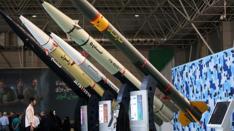 Iran exhibits its missiles, satellite-carrying rockets, and air defense systems in Tehran, Iran, on October 17, 2024. (Fatemeh Bahrami/Anadolu via Getty Images)