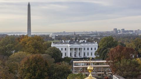 A panoramic view of the White House in Washington, DC, on November 4, 2024. (STR/NurPhoto via Getty Images)