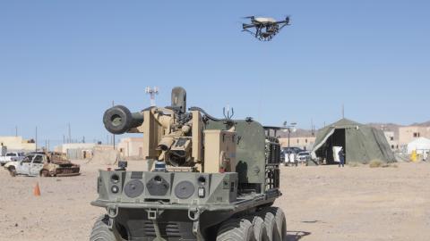 A US Army Origin autonomous weapons system operates during Project Convergence 22 experimentation on October 26, 2022, in Fort Irwin, California. (DVIDS)