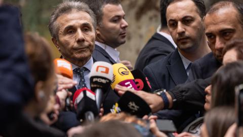 Founder of the Georgian Dream Party Bidzina Ivanishvili speaks to the media on October 26, 2024, in Tbilisi, Georgia. (Diego Fedele via Getty Images)