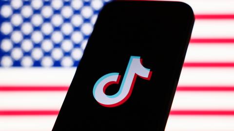 American flag with the TikTok logo displayed on a phone screen on December 26, 2024. (Jakub Porzycki/NurPhoto via Getty Images)