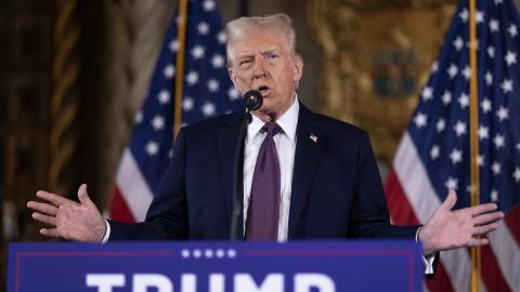 President-elect Donald Trump speaks during a press conference on January 7, 2025, in Palm Beach, Florida. (Scott Olson via Getty Images)