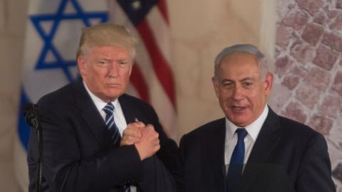 Donald Trump and Benjamin Netanyahu shake hands during a visit to the Israel Museum on May 23, 2017, in Jerusalem, Israel. (Lior Mizrahi via Getty Images)