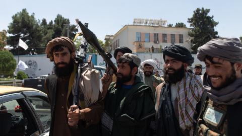  Taliban supporters parade through the streets of Kabul on August 15, 2023, in Kabul, Afghanistan. (Nava Jamshidi via Getty Images)