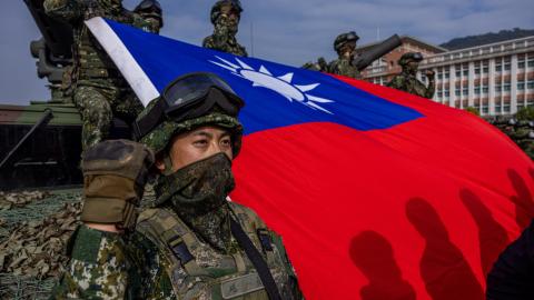 Taiwan's armed forces hold two days of routine drills to show combat readiness ahead of Lunar New Year holidays at a military base on January 11, 2023, in Kaohsiung, Taiwan. (Annabelle Chih via Getty Images)