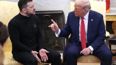 US President Donald Trump and Ukrainian President Volodymyr Zelensky meet in the Oval Office at the White House on February 28, 2025, in Washington, DC. (Andrew Harnik via Getty Images)