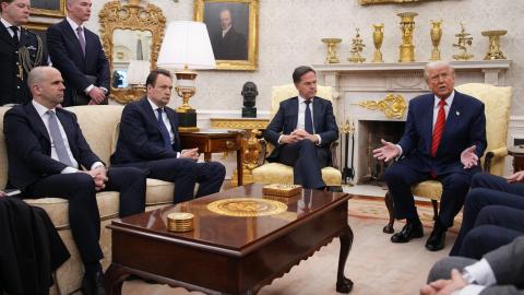 NATO Secretary General Mark Rutte and US President Donald Trump hold a meeting in the Oval Office of the White House on March 13, 2025, in Washington, DC. (Andrew Harnik via Getty Images)