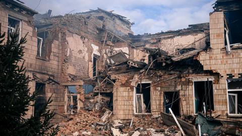 A view of a destroyed hospital building after a Russian drone attack on March 19, 2025, in Krasnopillia, Sumy Oblast, Ukraine. (Pavlo Zarva/Kordon.Media/Global Images Ukraine via Getty Images)