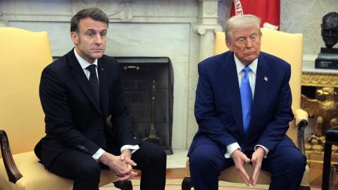 US President Donald Trump meets with French President Emmanuel Macron in the Oval Office at the White House on February 24, 2025, in Washington, DC. (Chip Somodevilla/Getty Images)