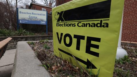 The Beaches Recreation Centre in the Canadian Federal Election in Toronto, April 21, 2025. (Steve Russell/Toronto Star via Getty Images)