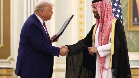 President Donald J. Trump and Saudi Crown Prince Mohammed bin Salman attend a signing ceremony at the Saudi Royal Court on May 13, 2025, in Riyadh, Saudi Arabia. (Win McNamee via Getty Images)