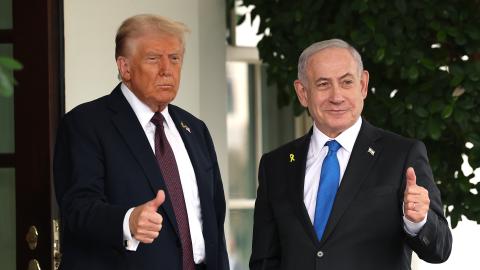 President Donald Trump greets Israeli Prime Minister Benjamin Netanyahu at the White House on September 29, 2025. (Getty Images)